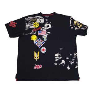 Makobi Mens Graphic Tee 4XB Black With Patches & Tie-Dye Accents Big & Tall